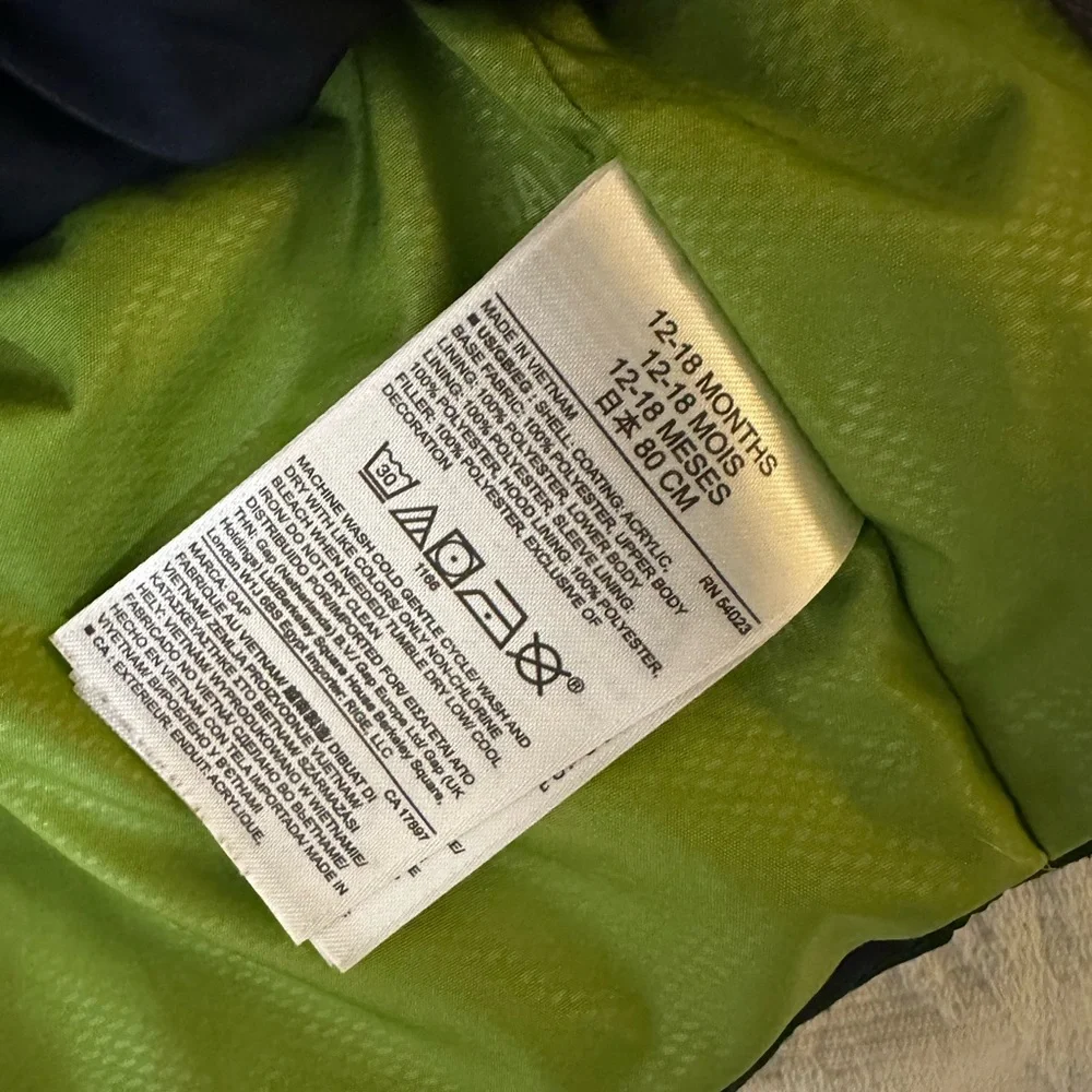 Baby Gap 12–18M Navy Puffer Jacket Cozy Winter Quilted Hooded Outerwear